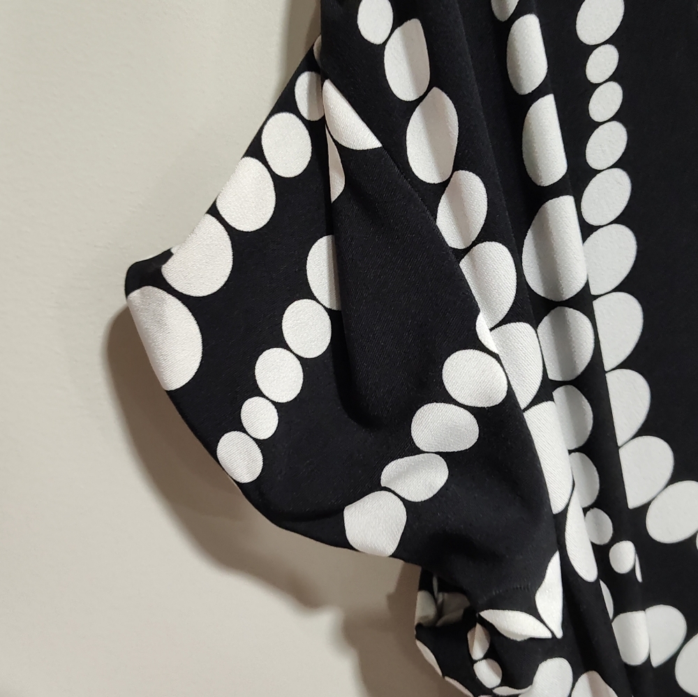Roulette Women's Black And White Polka Dot Dress With Belt, Size Large, Stretch - Picture 2 of 5